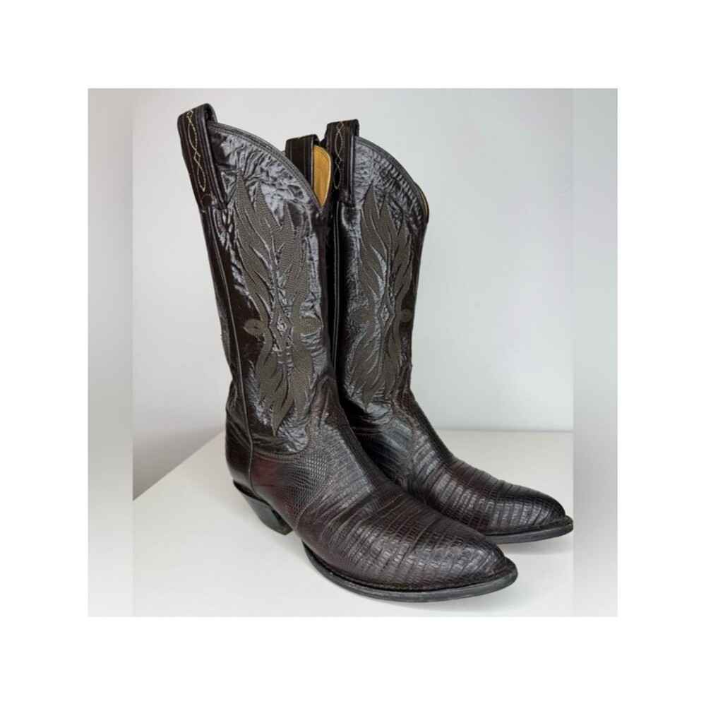Tony Lama Brown Lizard Western Cowboy Boots Women’s 5.5 Gold Label USA Vintage